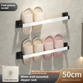 Nordic style wall-mounted bathroom slipper rack with integrated seat in black finish