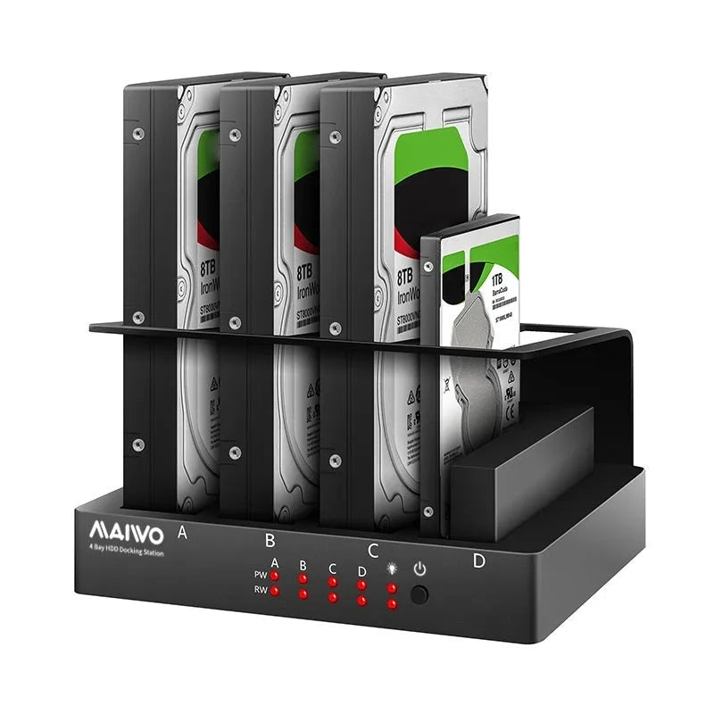 Four-bay external hard drive docking station expansion base for 2.5-inch SATA drives with cables and brackets