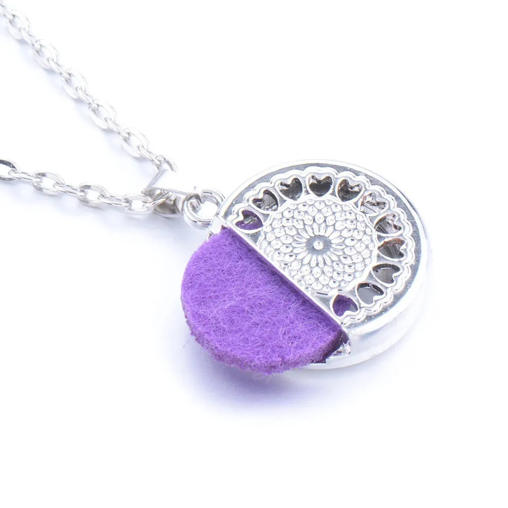 Round zinc alloy pendant diffuser necklace with snake bones chain and small insert pendant in 17, 20 or 23 style