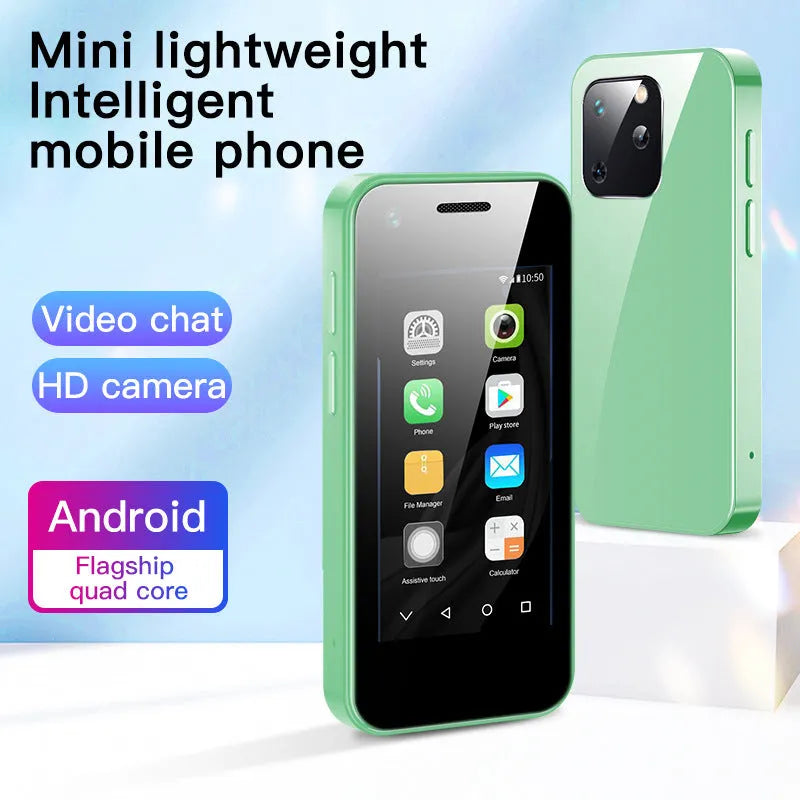 Android mini mobile phone with small 2.5 inch screen in Phantom Night Black colour.