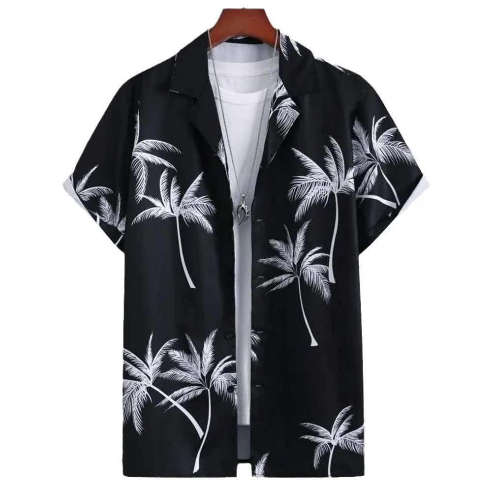 Men's camouflage print cardigan-style t-shirt with short sleeves and loose fit