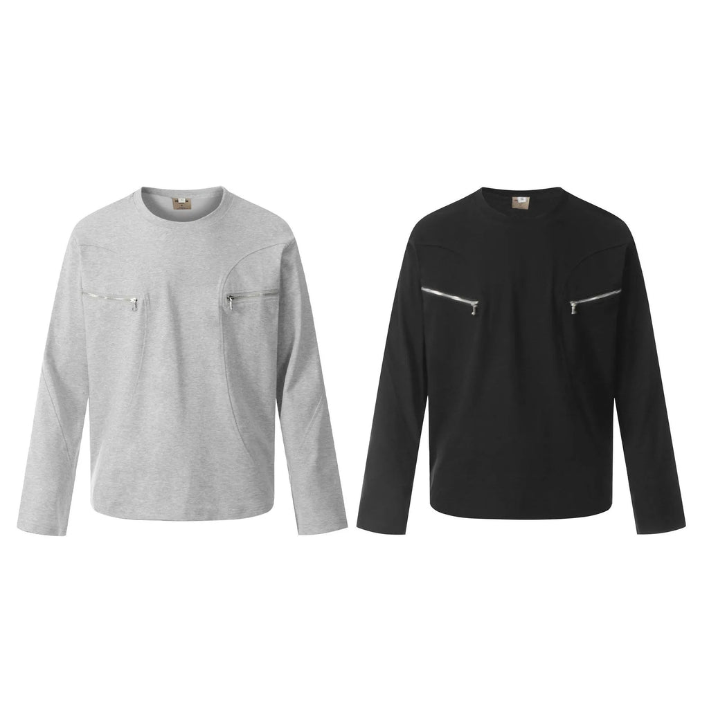 Men's black loose fit long sleeve cotton pullover top showing front view