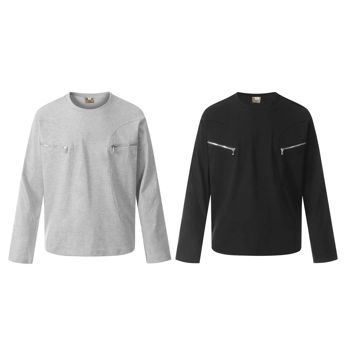 Men's black loose fit long sleeve cotton pullover top showing front view