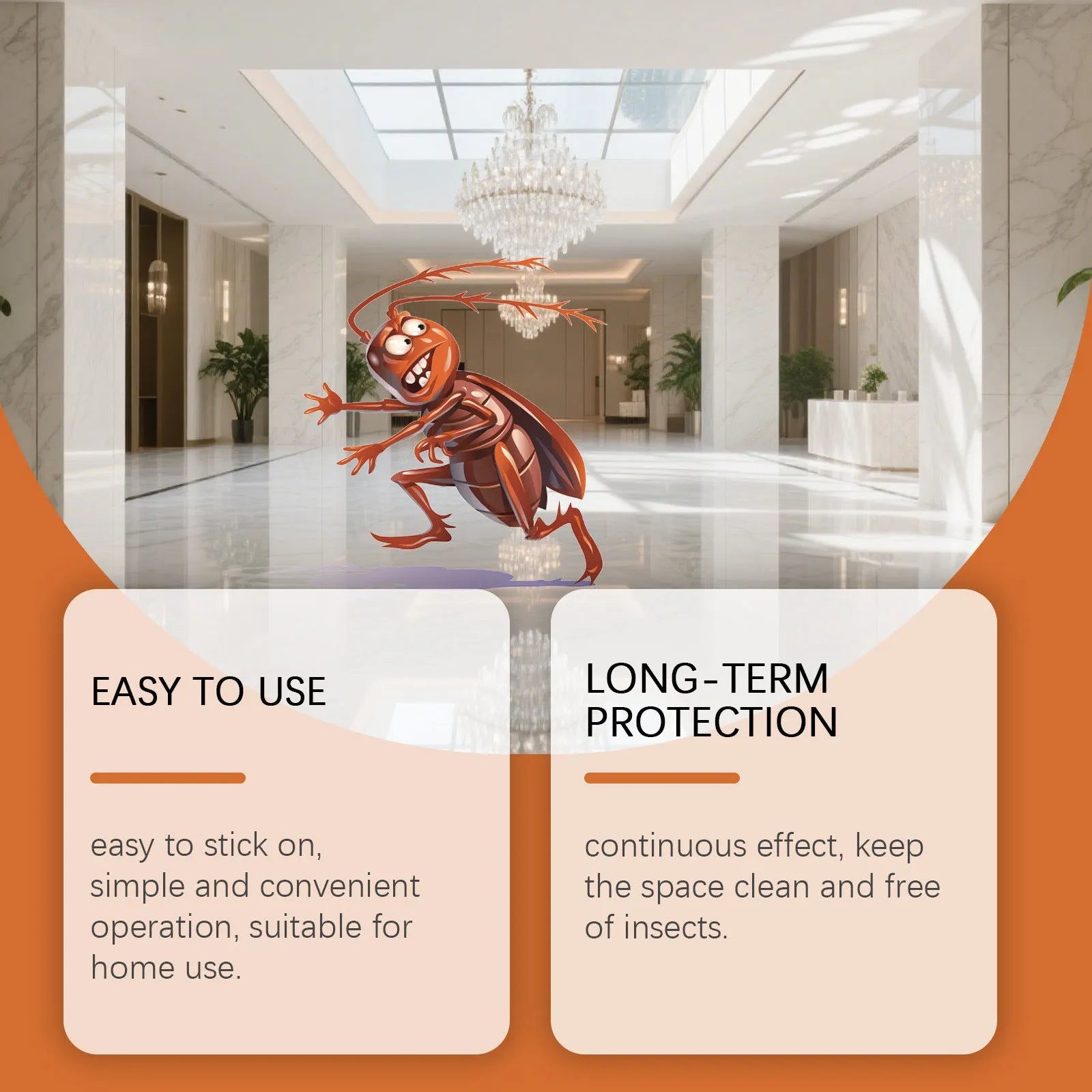 Pack of eight cockroach bait formula stickers and glue pads for indoor kitchen pest control.
