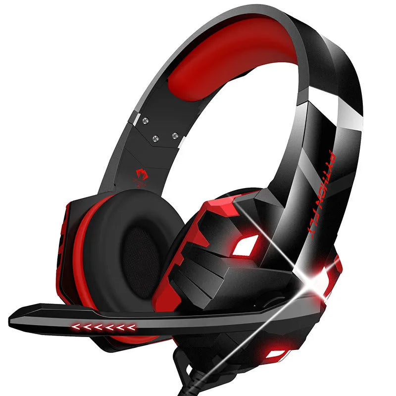 Wired gaming headset with LED breathing light and microphone in blue colour showing 3.5mm plug