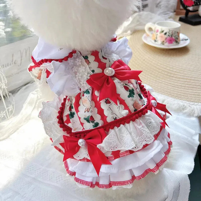 Princess style rabbit skirt pet dog clothing made from polyester fabric shown on a mannequin