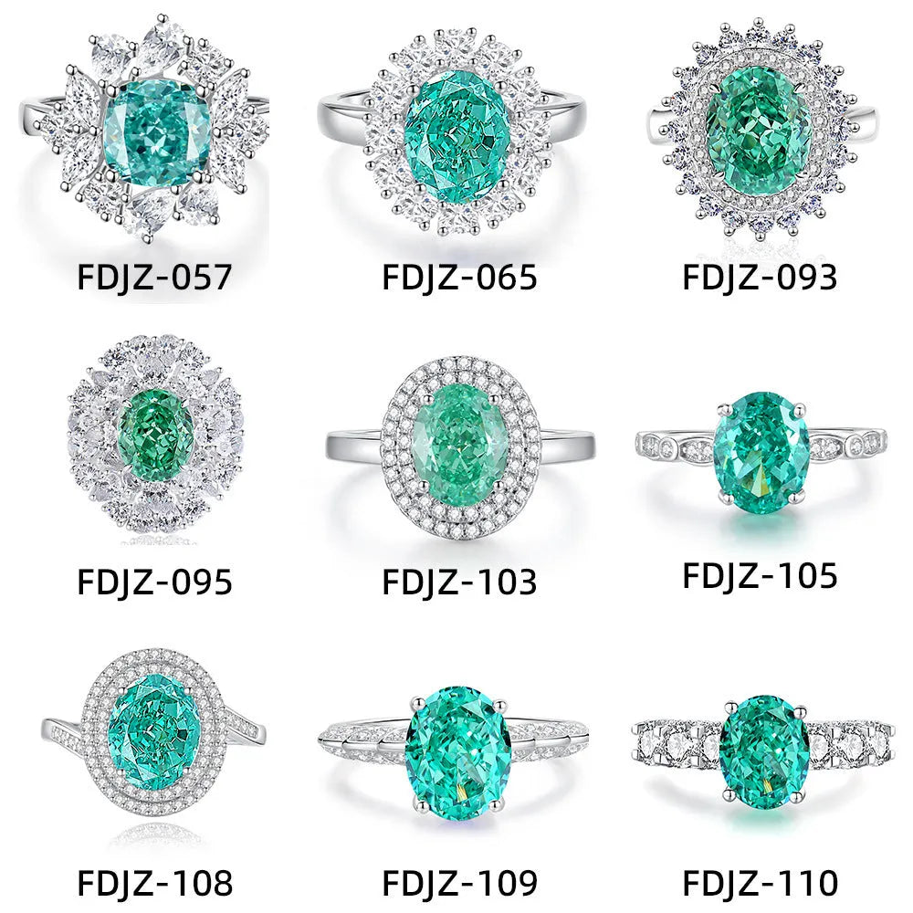 Geometric S925 sterling silver women's ring with an emerald stone and high carbon diamond inlay.