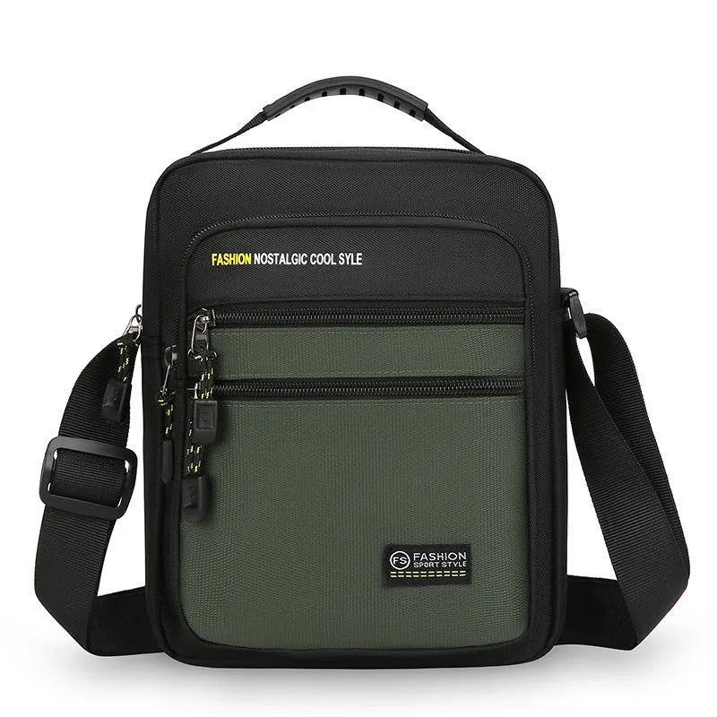 Men's crossbody bag in waterproof nylon with urban style and sewing thread details