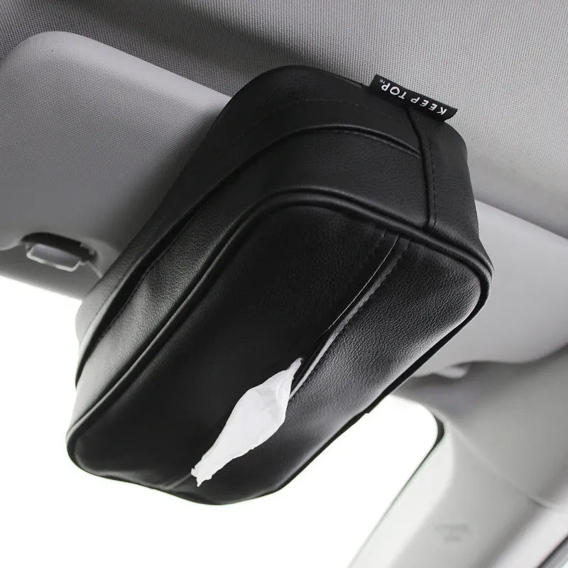 PU leather car hanging storage box with paper bag in black and beige colour options