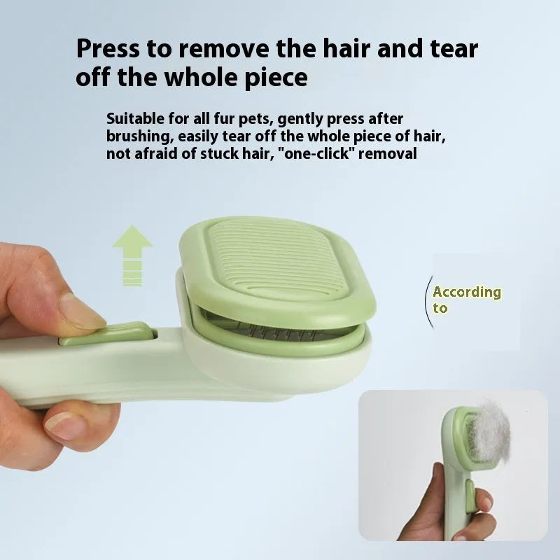 Large pet hair removal comb with one-click button in light grey colour for cat and dog grooming