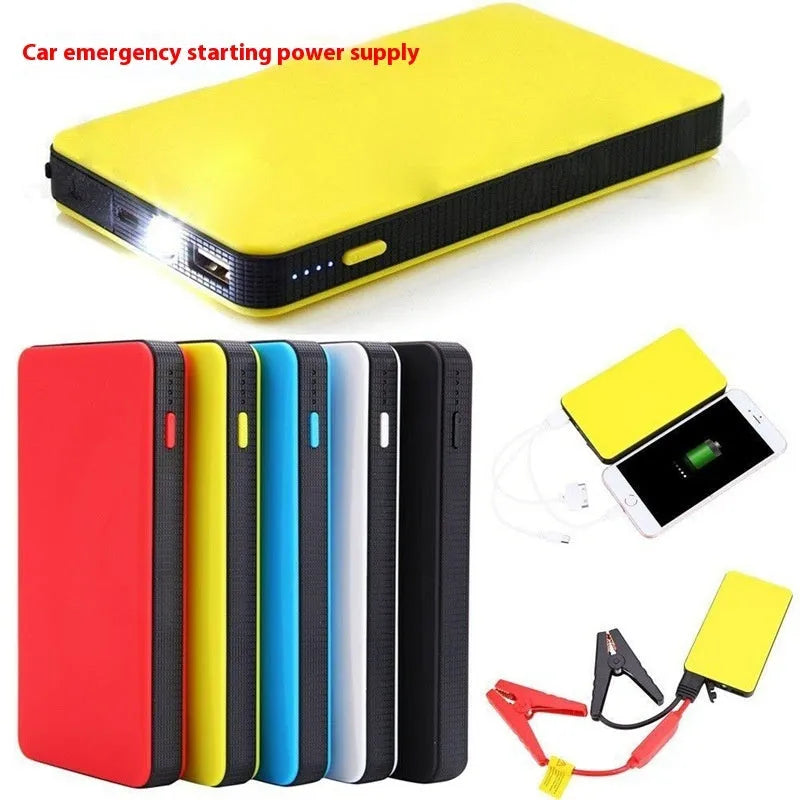 20000mAh automobile emergency start power bank in black, blue, red, white, or yellow label with cable and connector