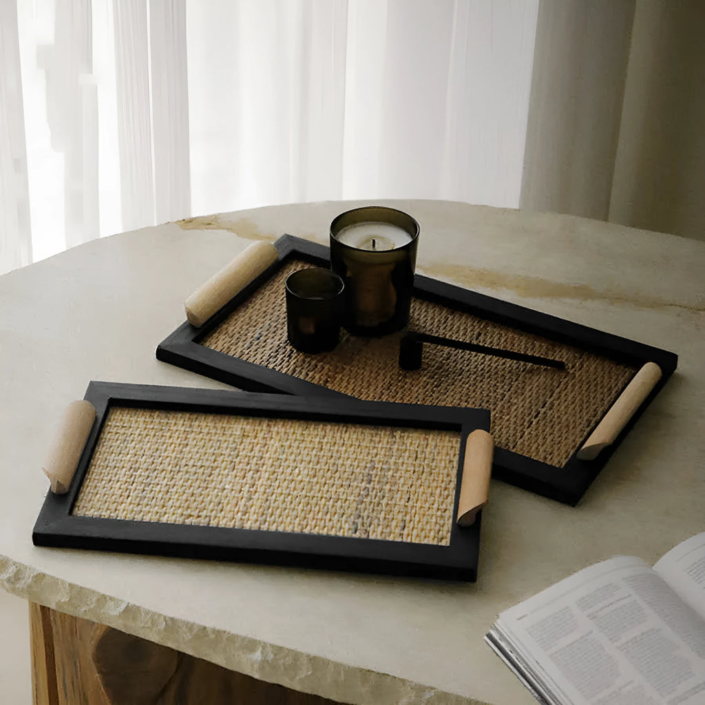 Pine wood dining tray with compartment dividers in elegant house design, small and large size options