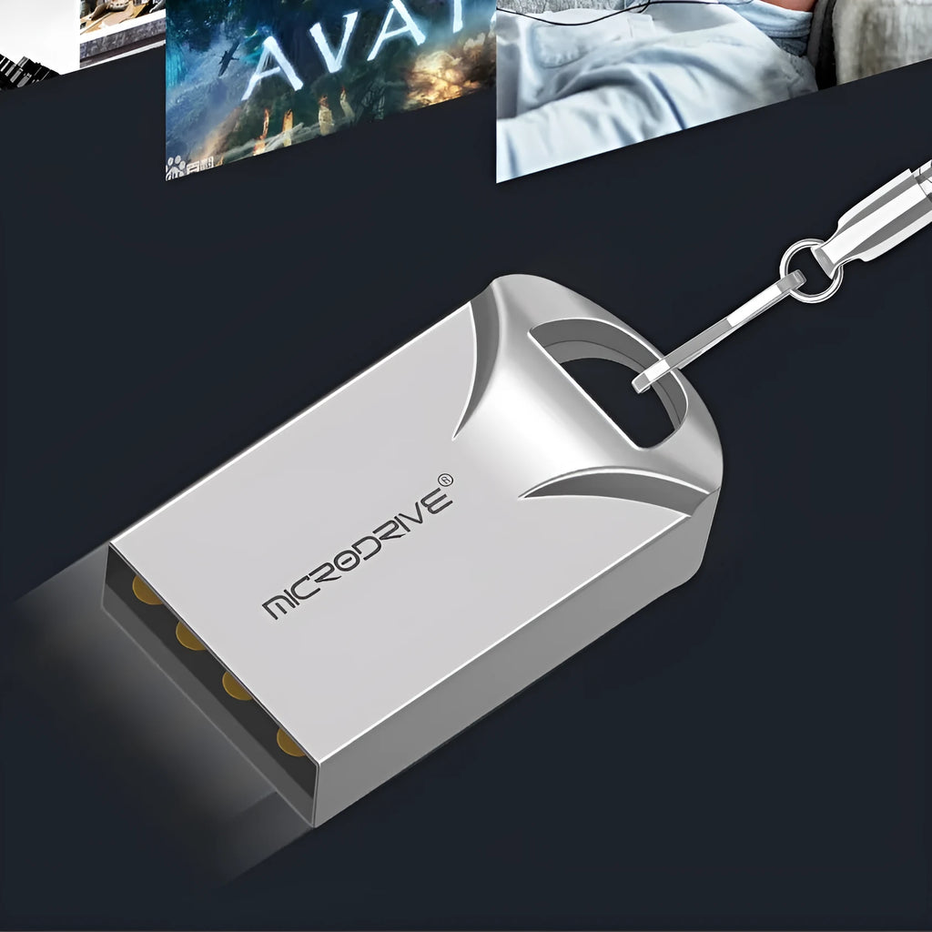 Compact black and silver metal USB flash drive showing its small 23mm size.