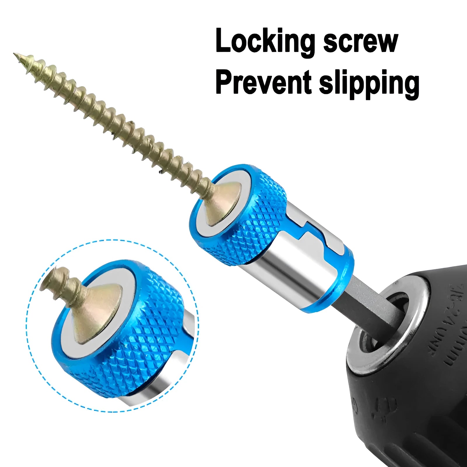 Light blue screwdriver bit with magnetic ring for slotted metric screws