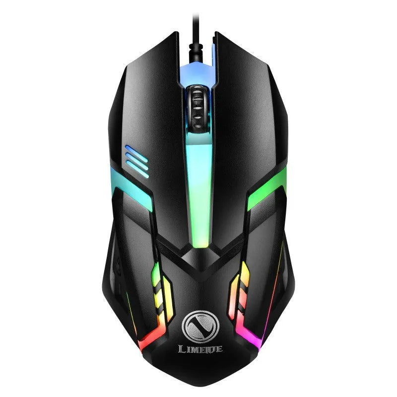 Wired USB gaming mouse with 1600dpi sensor, 3 buttons, 1.4m cable, and colourful breathing light, in black or white