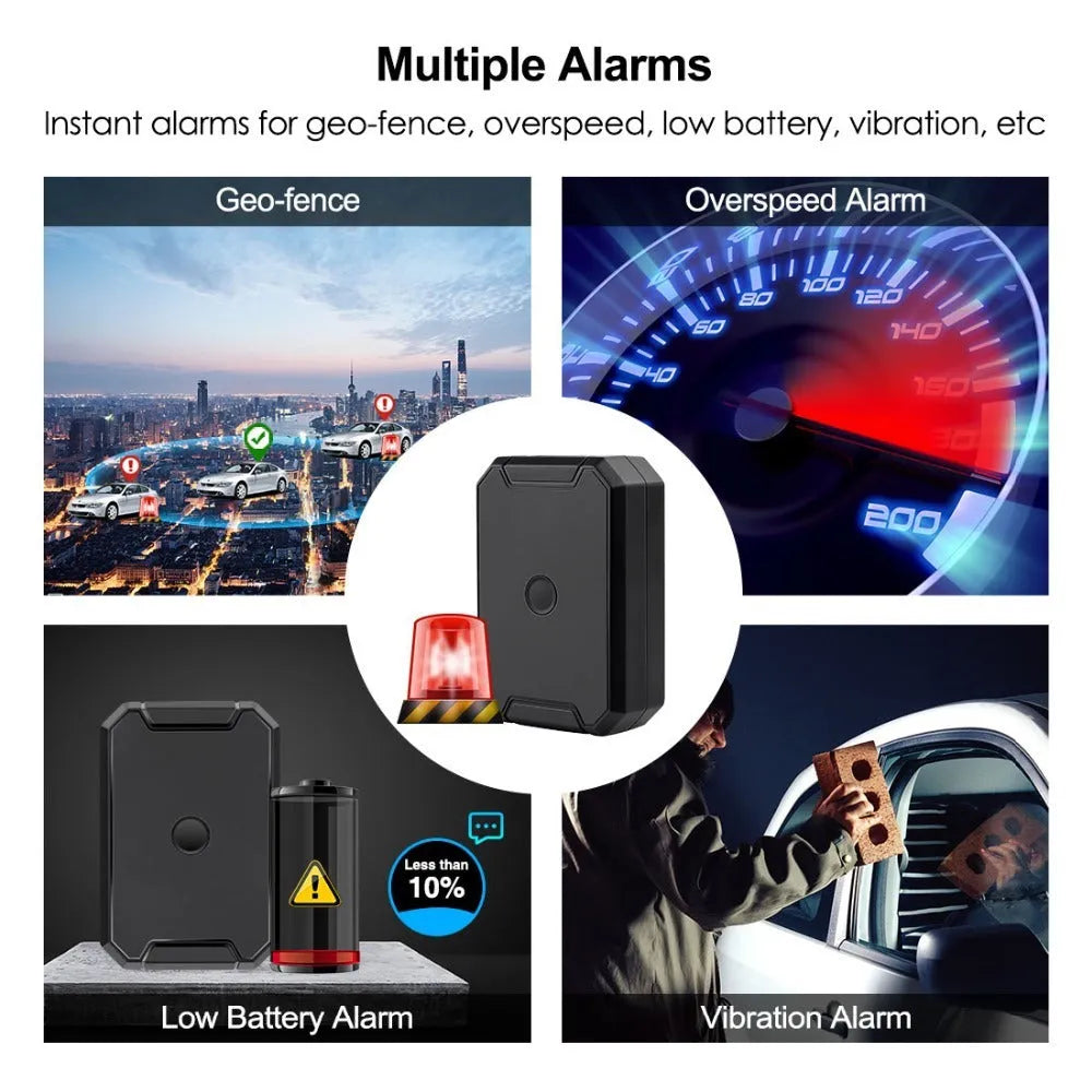 Black car GPS locator device with 6000mAh battery and IP65 rating.