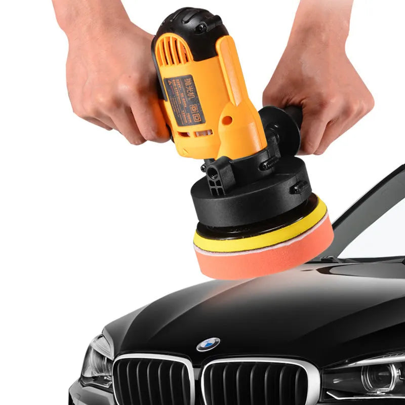 Yellow 700W car polishing machine with 125mm disc and copper motor construction