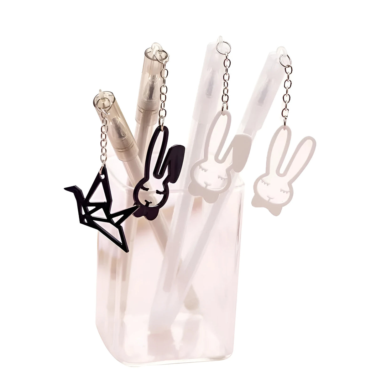 Paper crane rabbit pendant gel pen with 0.38mm tip and 17cm plastic shell.