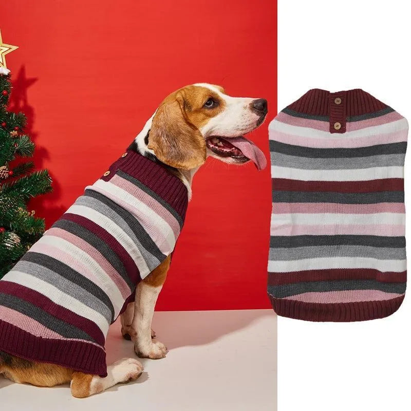 Grey dog sweater with contrast colour horizontal zip and button pockets on a small dog.