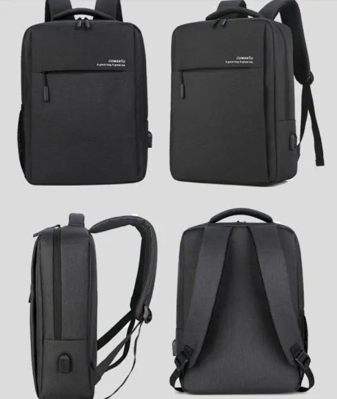 Waterproof Oxford cloth laptop backpack with USB charging port, shown in grey colour
