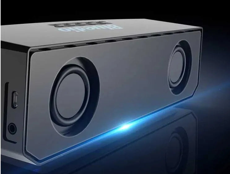 Black rectangular cloud smart speaker with grille and micro-USB port
