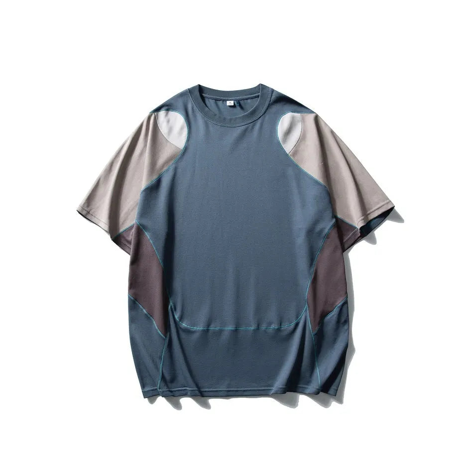 Men's loose fit cotton blend t-shirt in patchwork contrast colour with raglan short sleeves