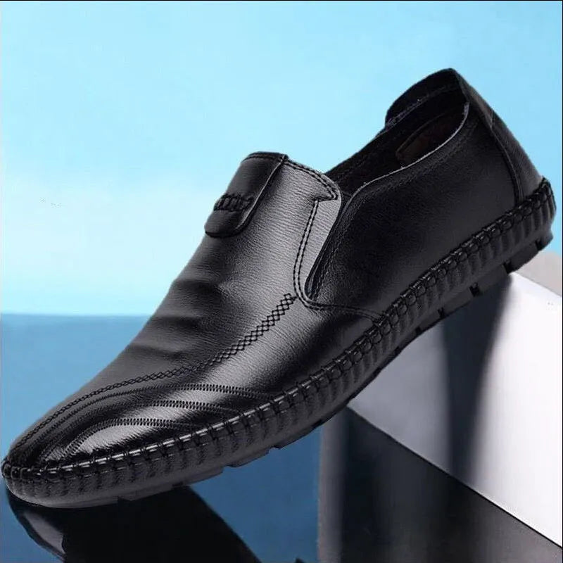 Men's black and brown leather business shoes with lace-up and slip-on style options
