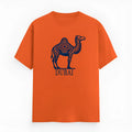 Orange loose-fit cotton t-shirt with short sleeves and a round neck on a hanger.
