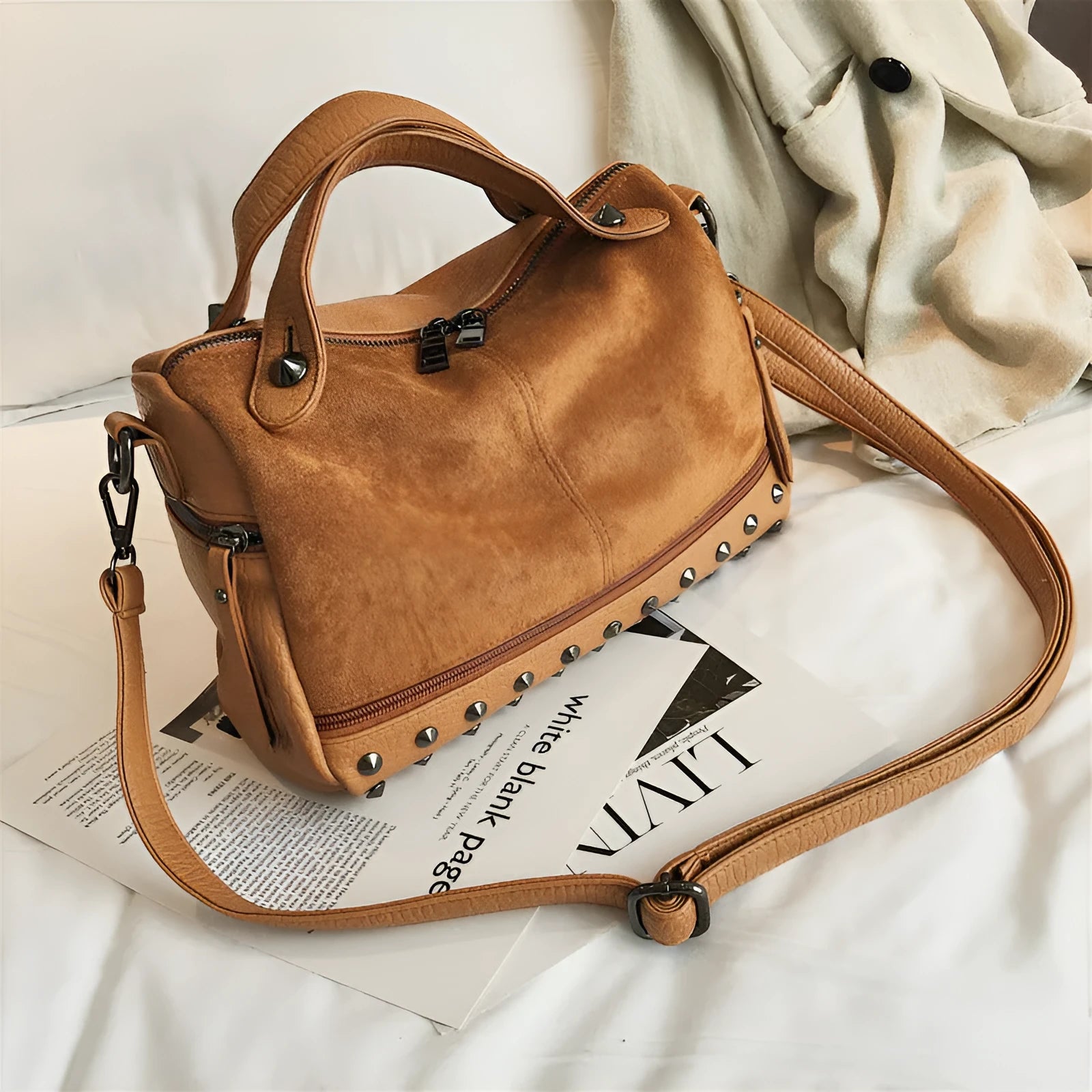 Large soft PU leather casual tote shoulder bag for women with zipper closure in black colour