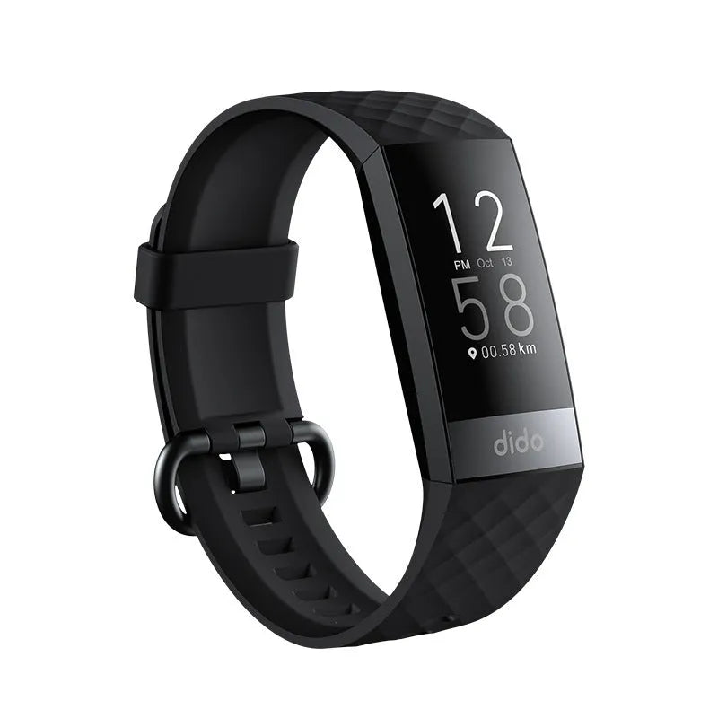 Black smart watch with ECG, blood pressure, and blood oxygen monitoring on a wrist.
