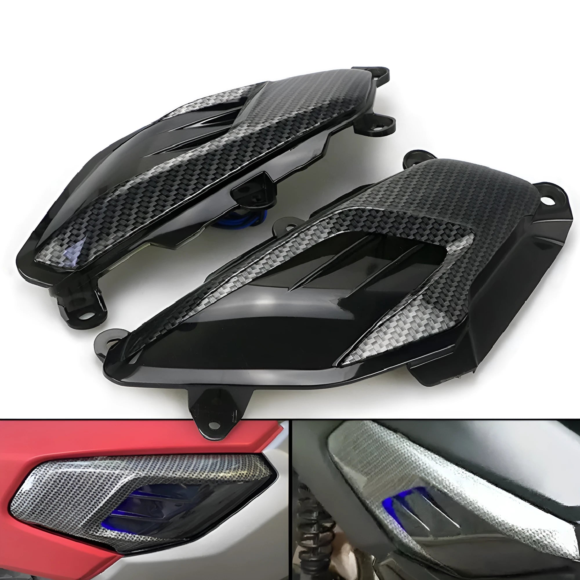 YAMAHA NMAX motorcycle LED side lamp replacement set with carbon fibre decoration and blue/red light options