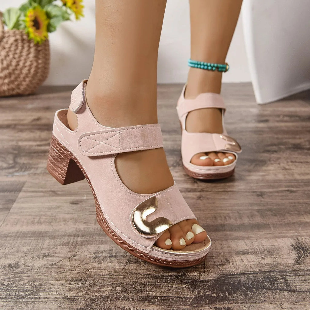 Light brown Roman sandals with adjustable hook-and-loop strap and rubber sole