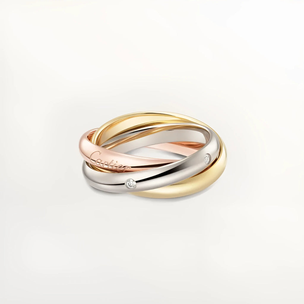 Silver geometric U-shaped couple rings with full diamond coverage in silver-black colour