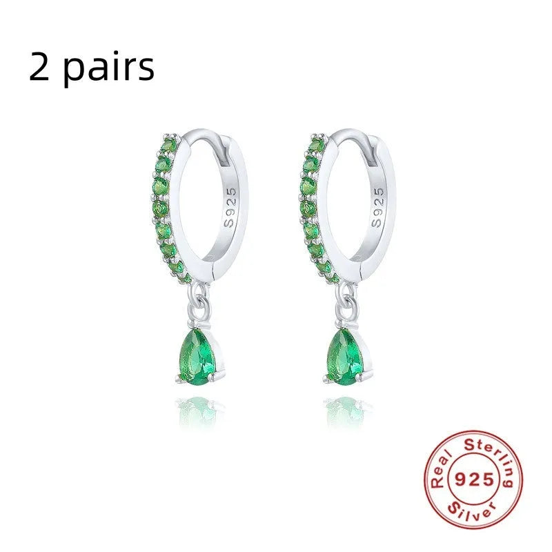 Sterling Silver water drop earrings with geometric shape and crystal diamond stones in gold or silver tone