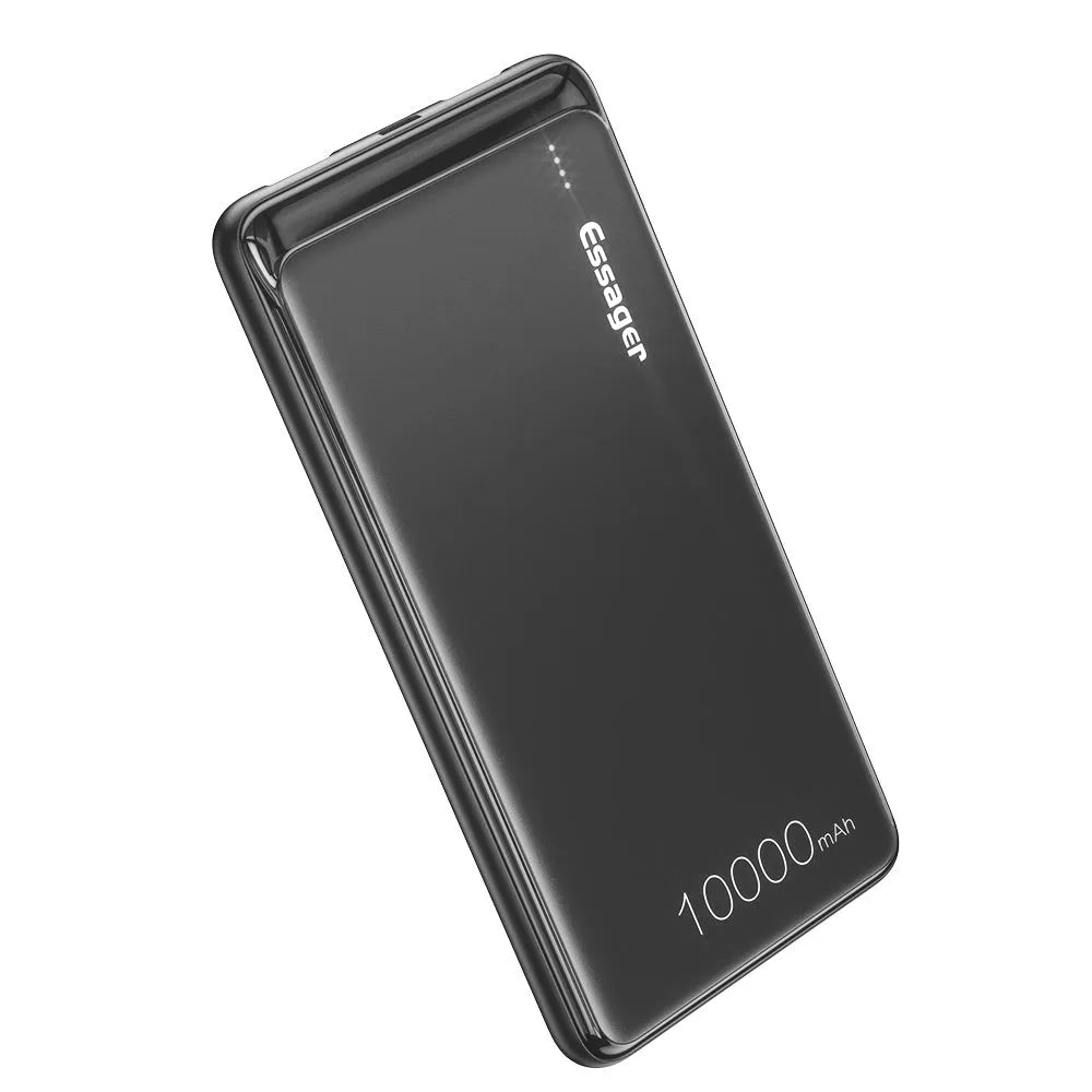 Essager Small Jane black 10000mAh portable power bank with dual USB ports and LED indicators