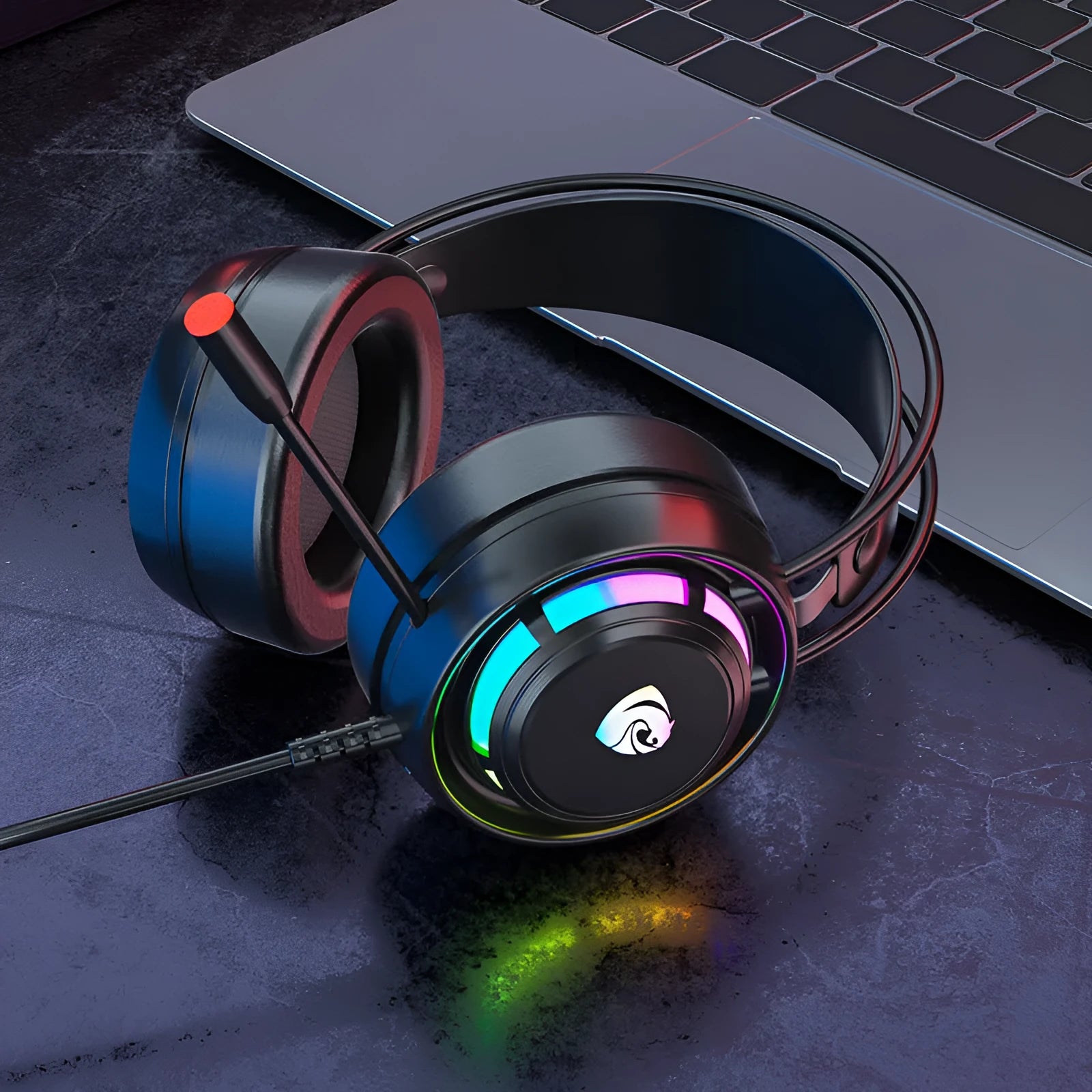 Black wired gaming headset with microphone, sponge ear cushions, and 50mm drivers