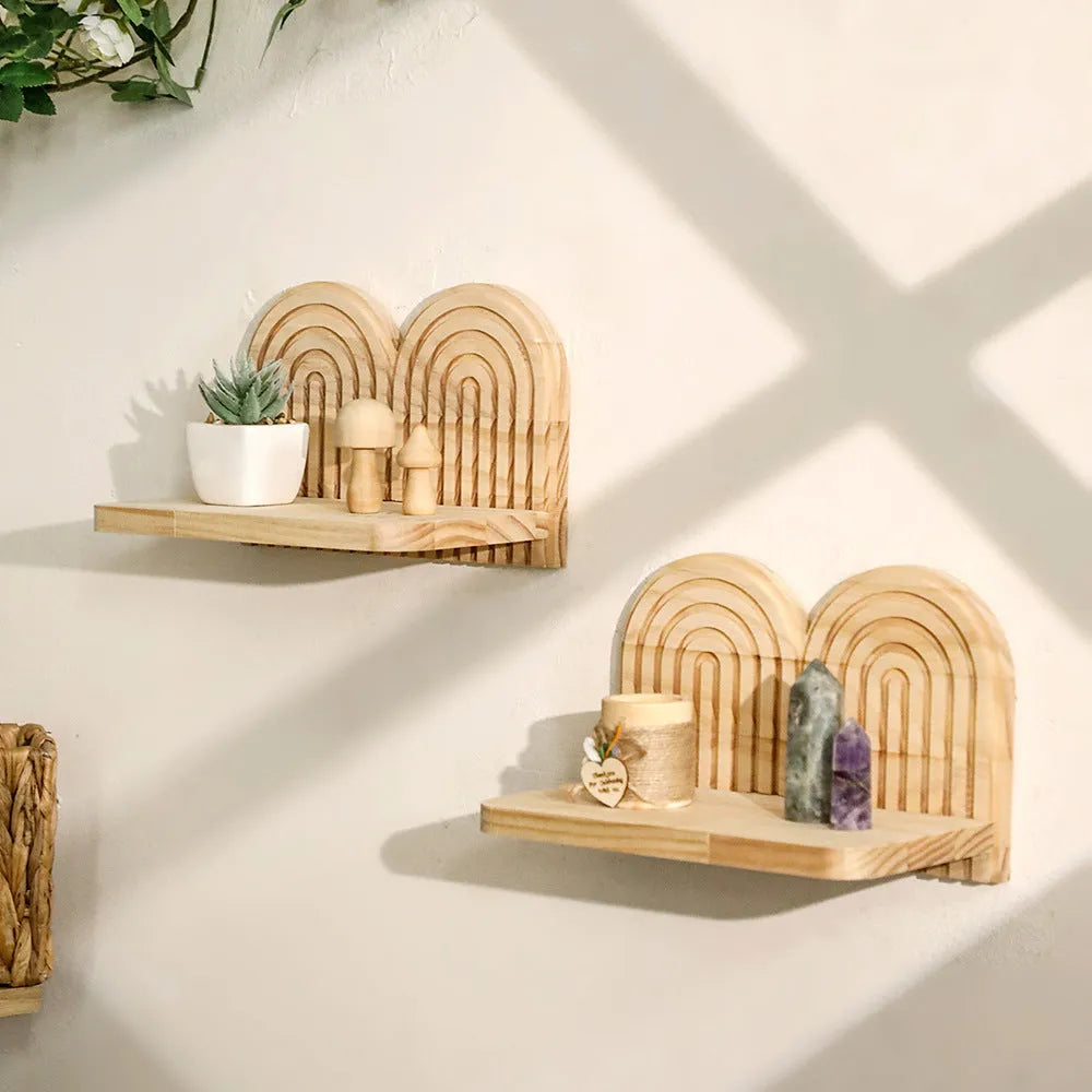 Solid wood wall-mounted flower pot storage rack with multiple display layers