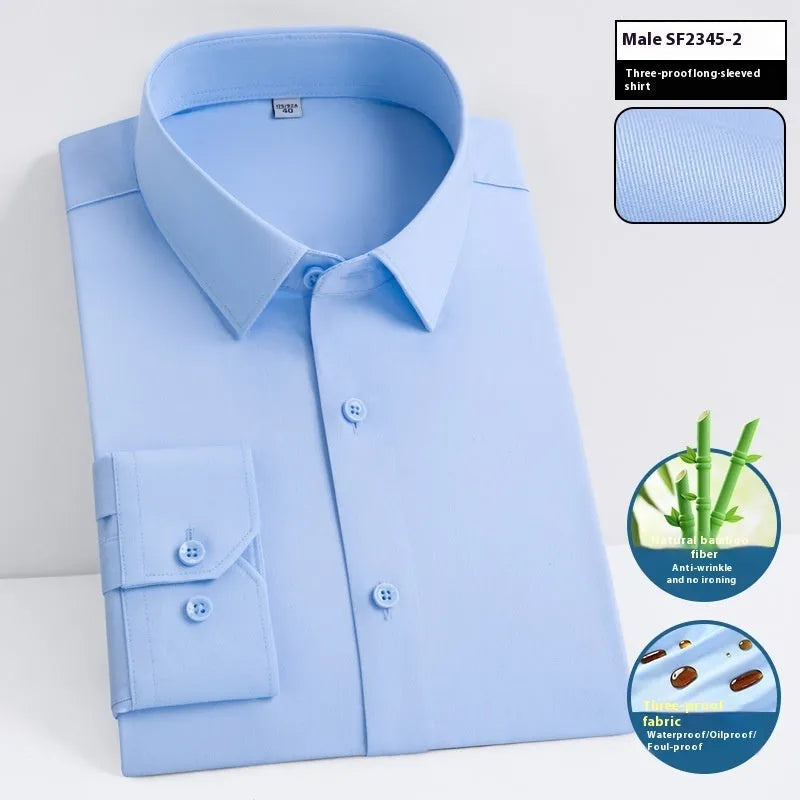Men's waterproof bamboo fibre business shirt in slim fit with square collar