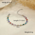 Stainless steel women's bracelet in heart, circle, and square geometric designs with gold or steel finish.