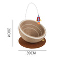 Large integrated cat scratching basin with sisal rope scratching surface and flannel-lined sleeping nest in starlight pattern