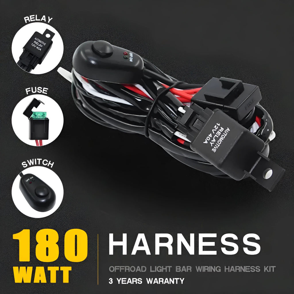 Automotive LED work light wiring harness with 2-metre silicone cable and connection parts