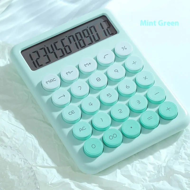 Gradient colour desk calculator showing violet, pink, blue and green colour options