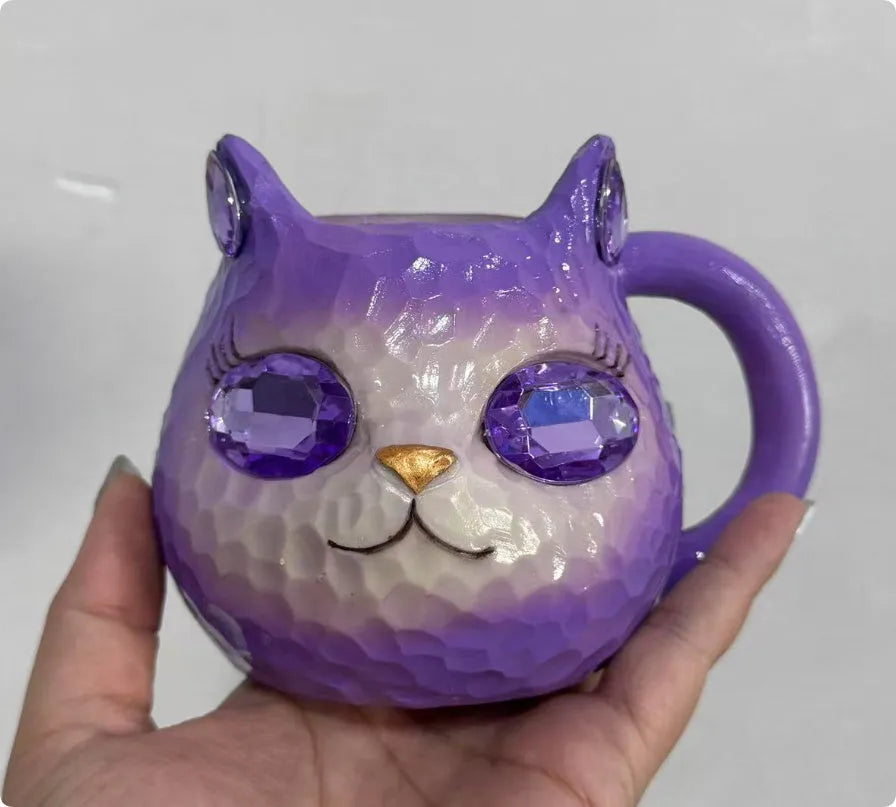 Crystal Earth Cat Cup resin craft ornament in purple green blue pink plastic for gift giving