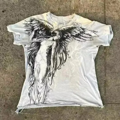 Gothic men's short sleeve top with cartoon print in colour HQ929, laid flat.