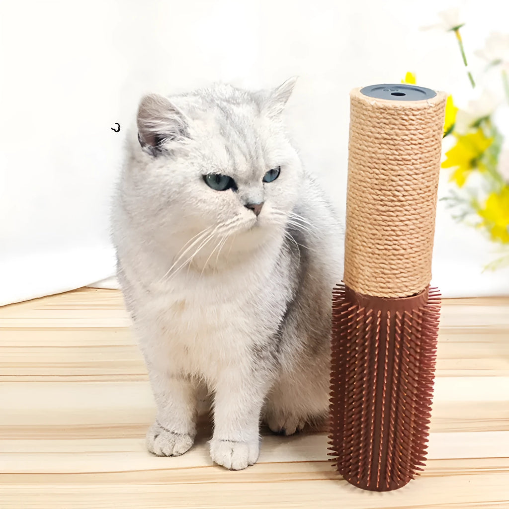 Brown sisal scratching post for cats with natural jute rope measuring 30cm tall