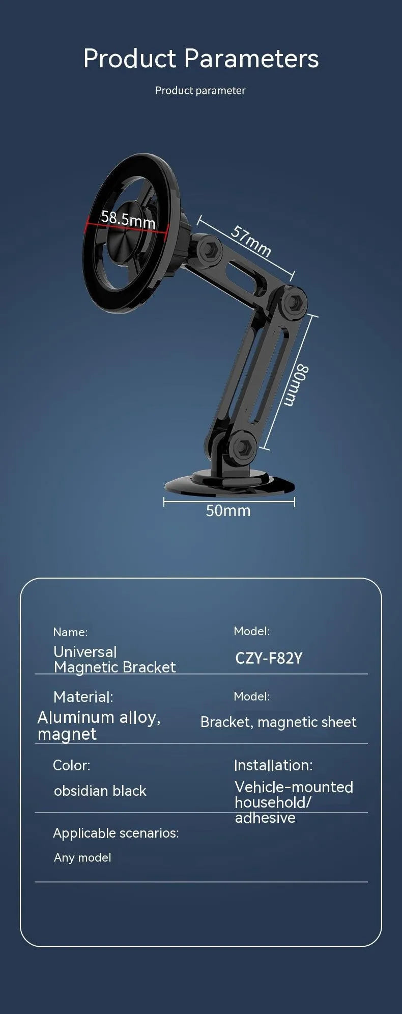 All-metal magnetic car phone holder with strong 2.3T magnet in four colour options
