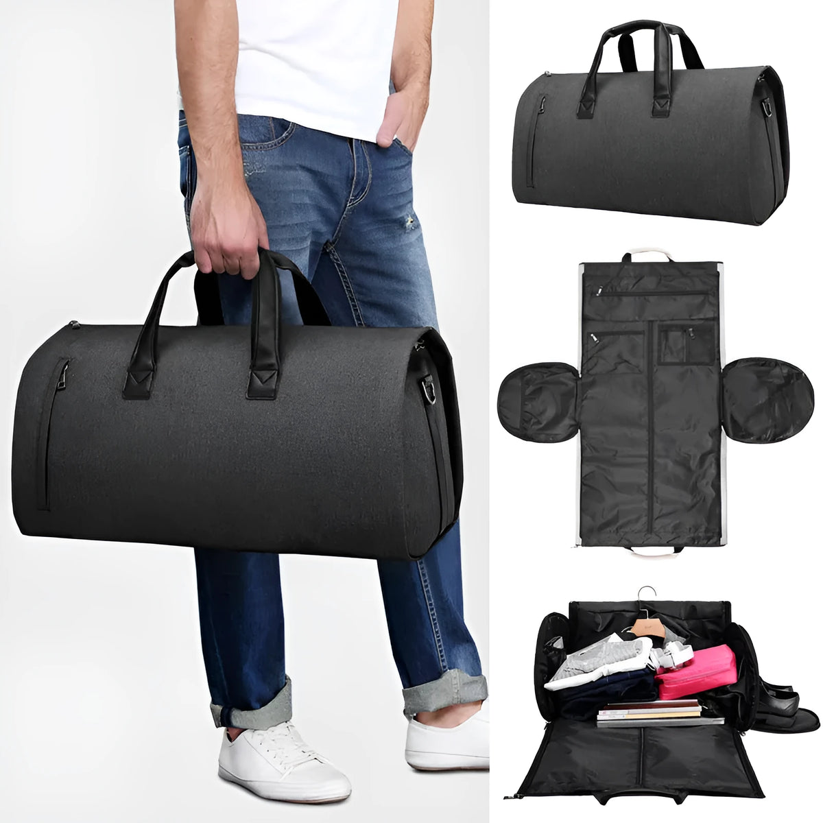 Medium oval travel bag with multiple internal compartments for wet-dry separation