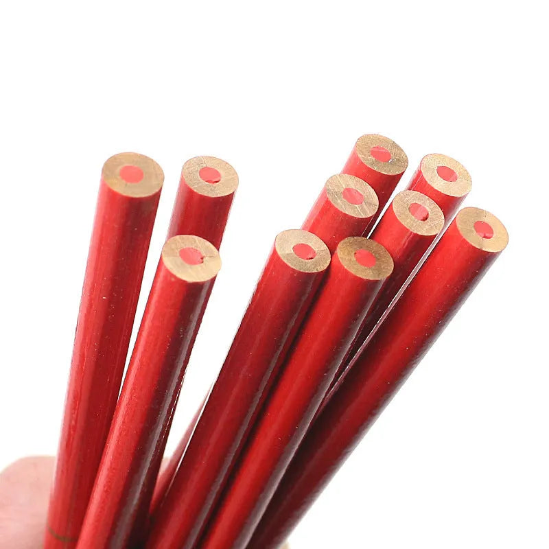 Pack of 10 red and blue two-colour carpenter's pencils with wooden shells