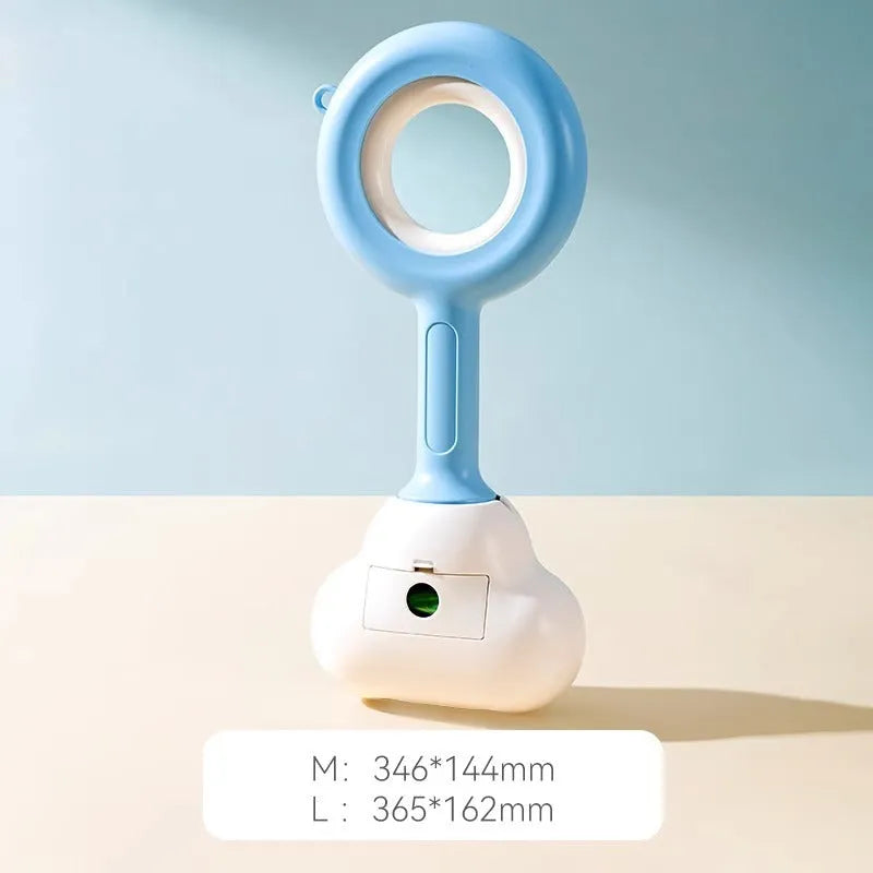 White blue dog pooper scooper with cloud-shaped jaws for outdoor waste cleanup