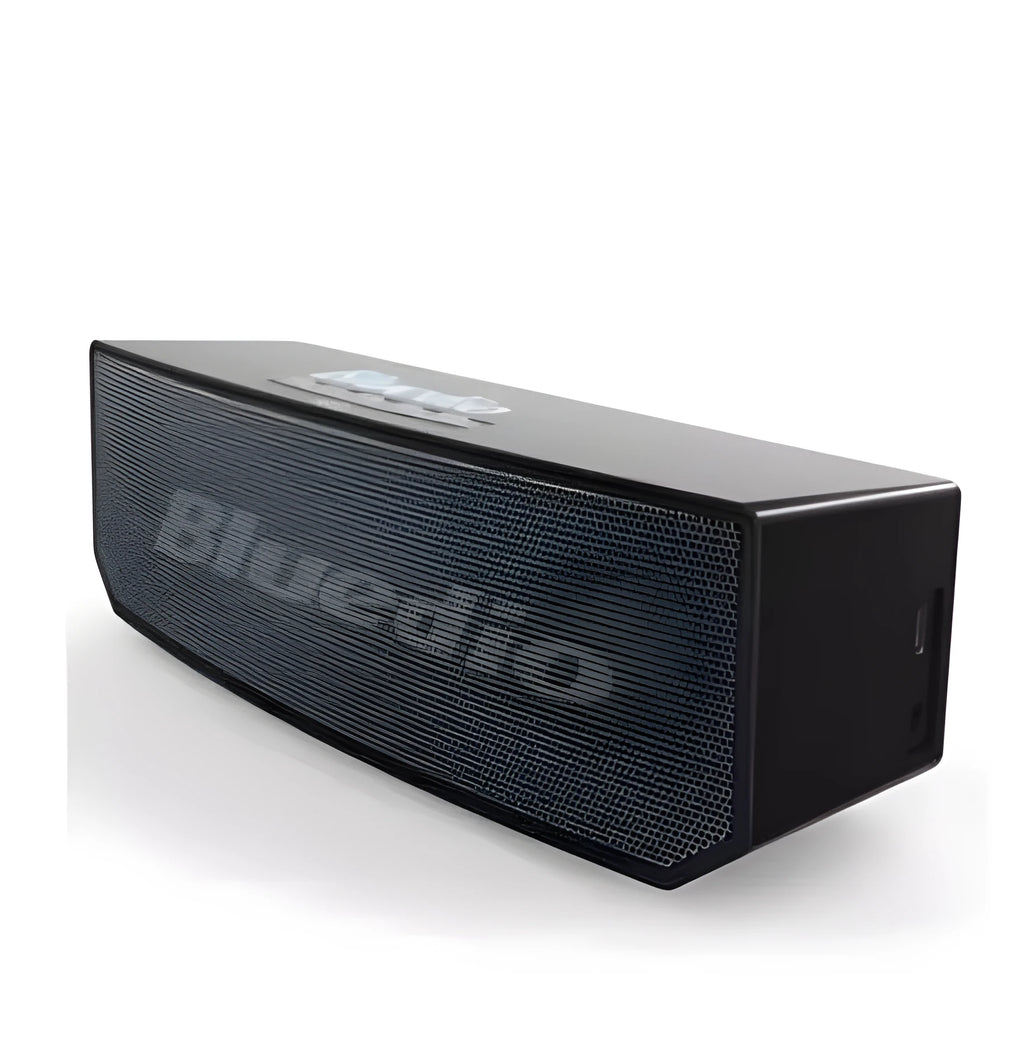 Black rectangular cloud smart speaker with grille and micro-USB port